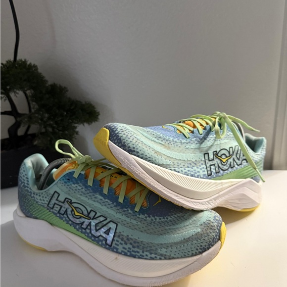 Hoka Mach X 2 Men's Athletic Shoes - Blue, Green, and Yellow - Picture 2 of 10